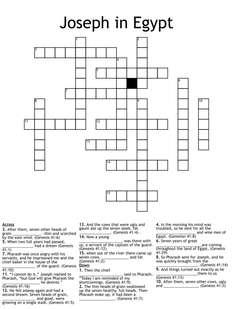Free Printable Joseph Crossword Puzzles Printable JD