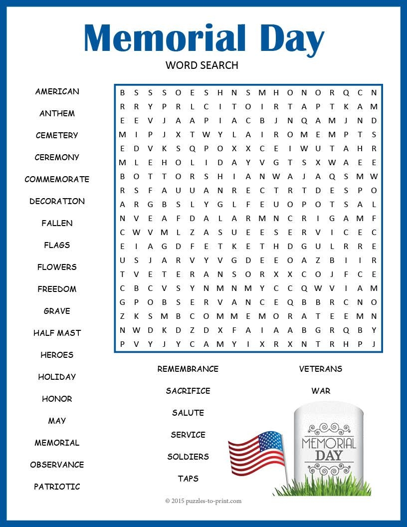 Free Printable Memorial Day Crossword Puzzle Printable Word Searches
