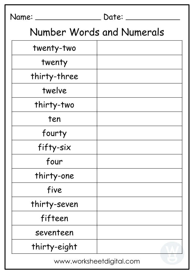 Free Printable Number Words Worksheet For Kids PDFs Brighterly