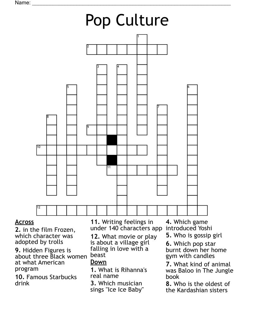 Free Printable Pop Culture Crossword Puzzles
