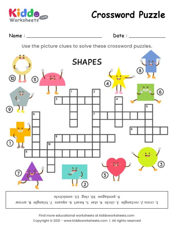Free Printable Shapes Crossword Puzzle Worksheet