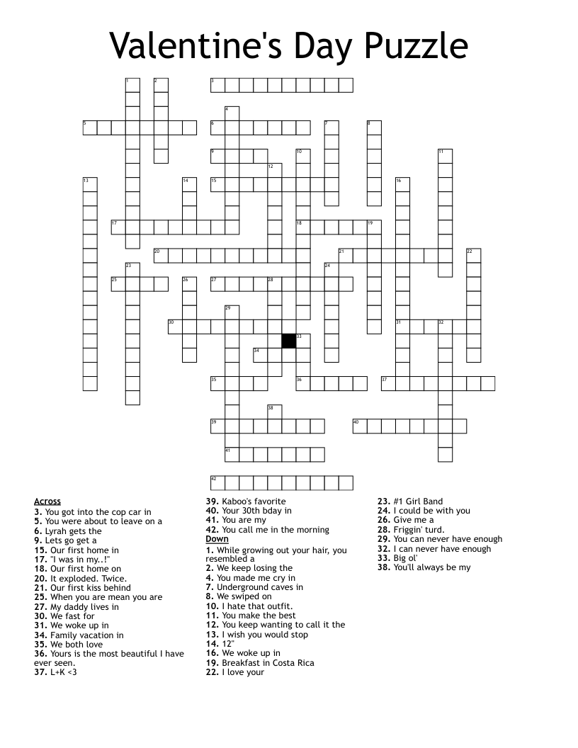 Free Printable Valentine Crossword Puzzles Printable
