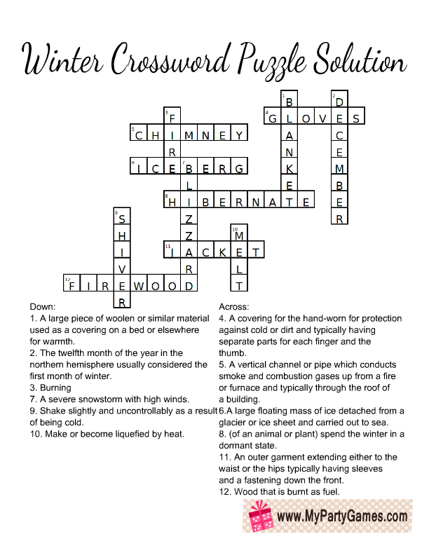 Free Printable Winter Crossword Puzzles