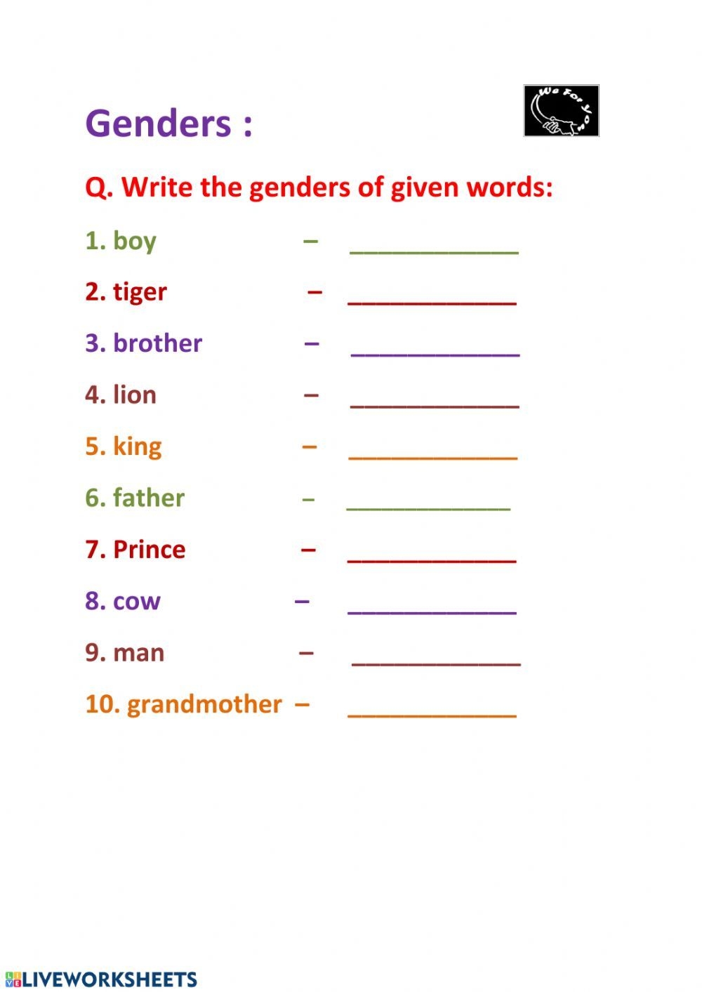 Gender Worksheet 1st Grade Worksheets 2nd Grade Worksheets English 