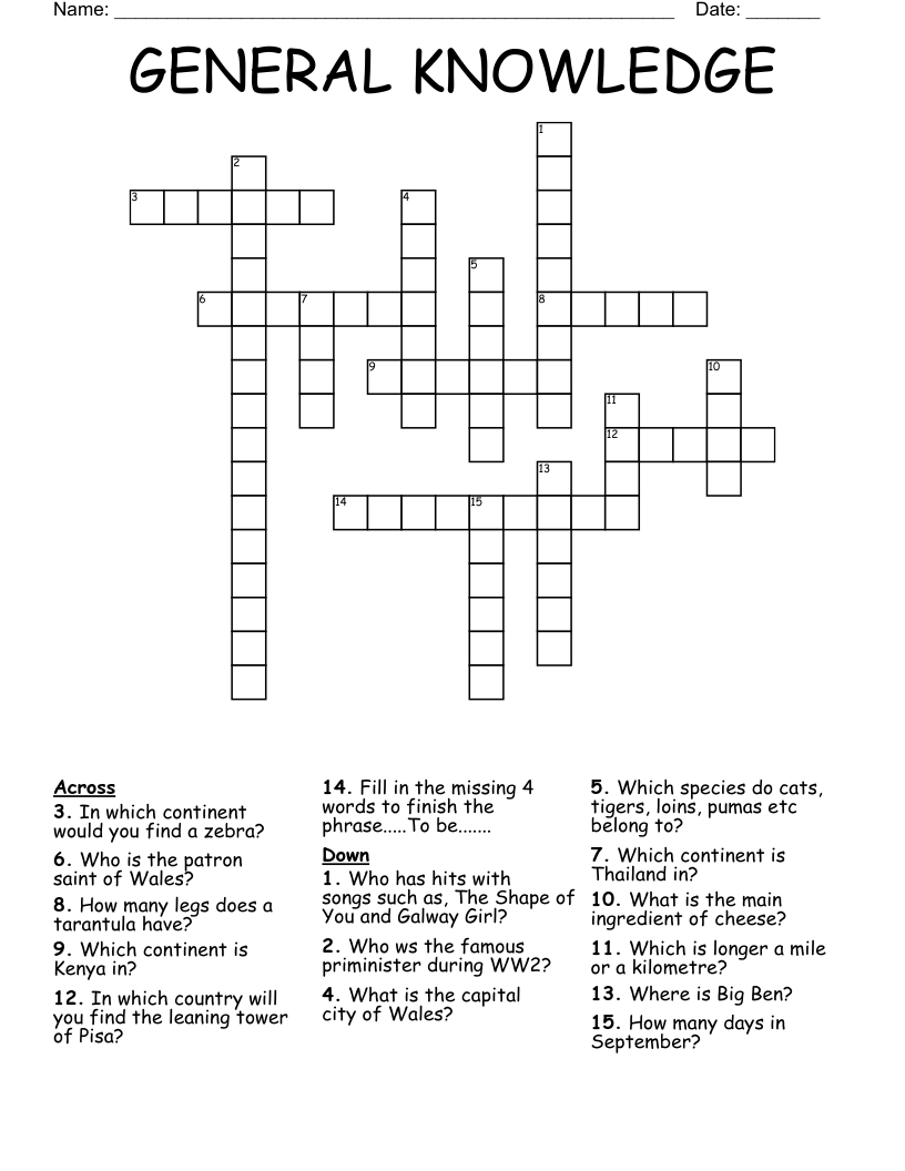General Knowledge Crossword Puzzles Printable Printab Vrogue co