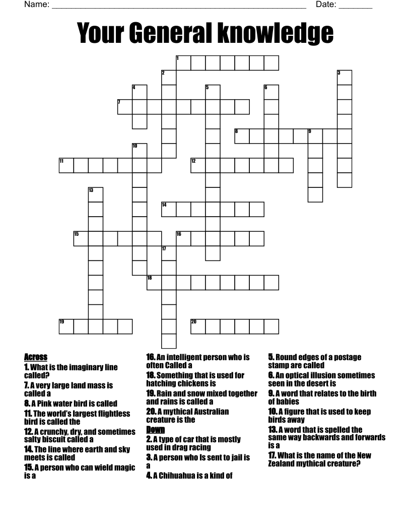 General Knowledge Crossword Puzzles Printable