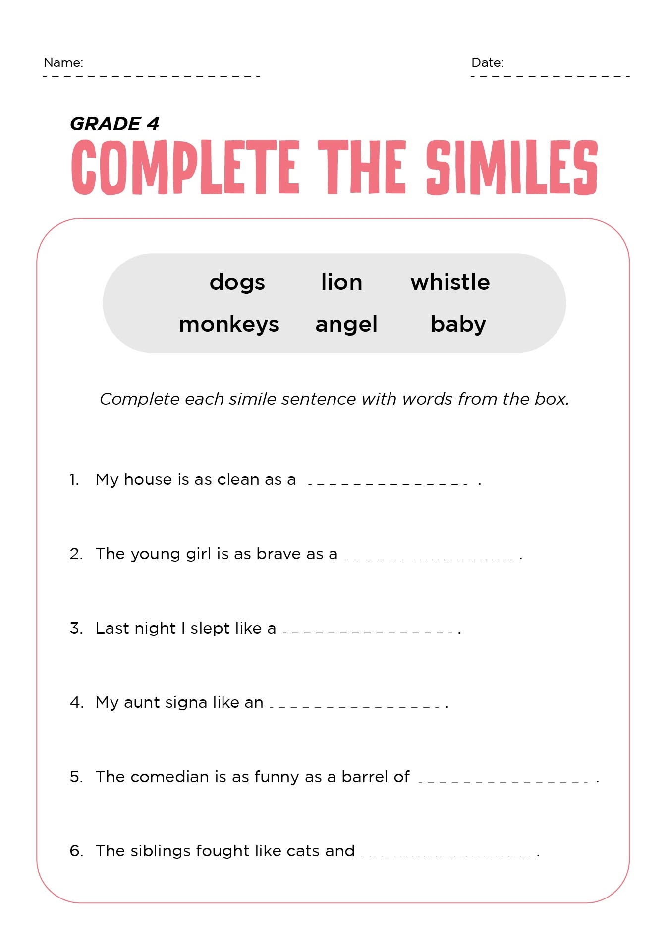 Grade 4 English Worksheets Printable