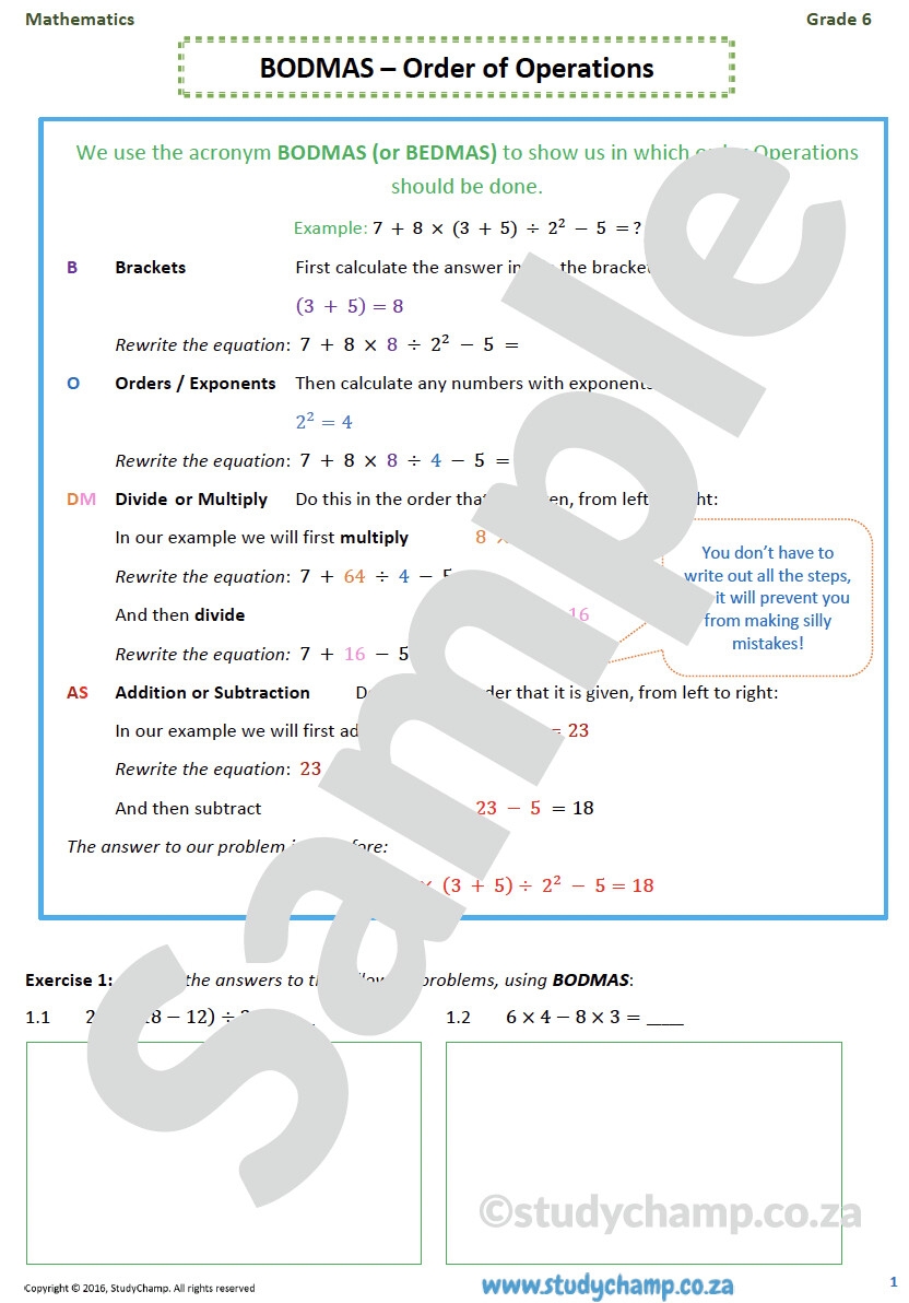Grade 6 Maths Worksheet BODMAS Worksheets Library