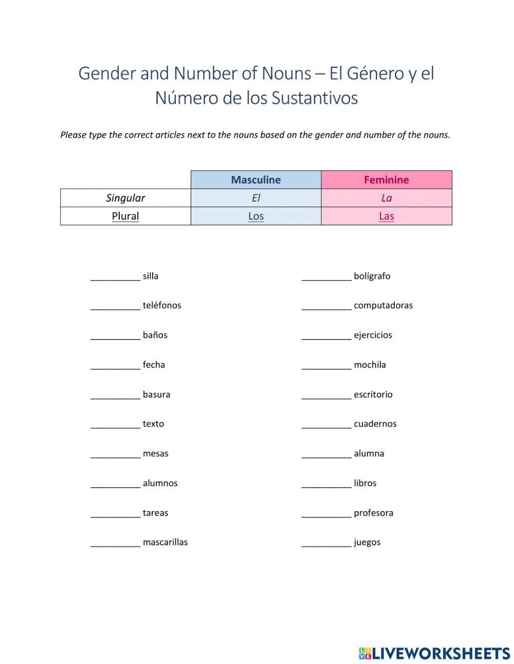 Grammatical Gender Of Unknown Nouns Worksheet Live Worksheets