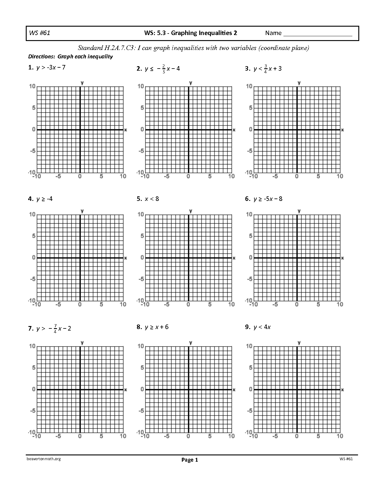 Graphing Linear Inequalities Worksheet Englishworksheet my id
