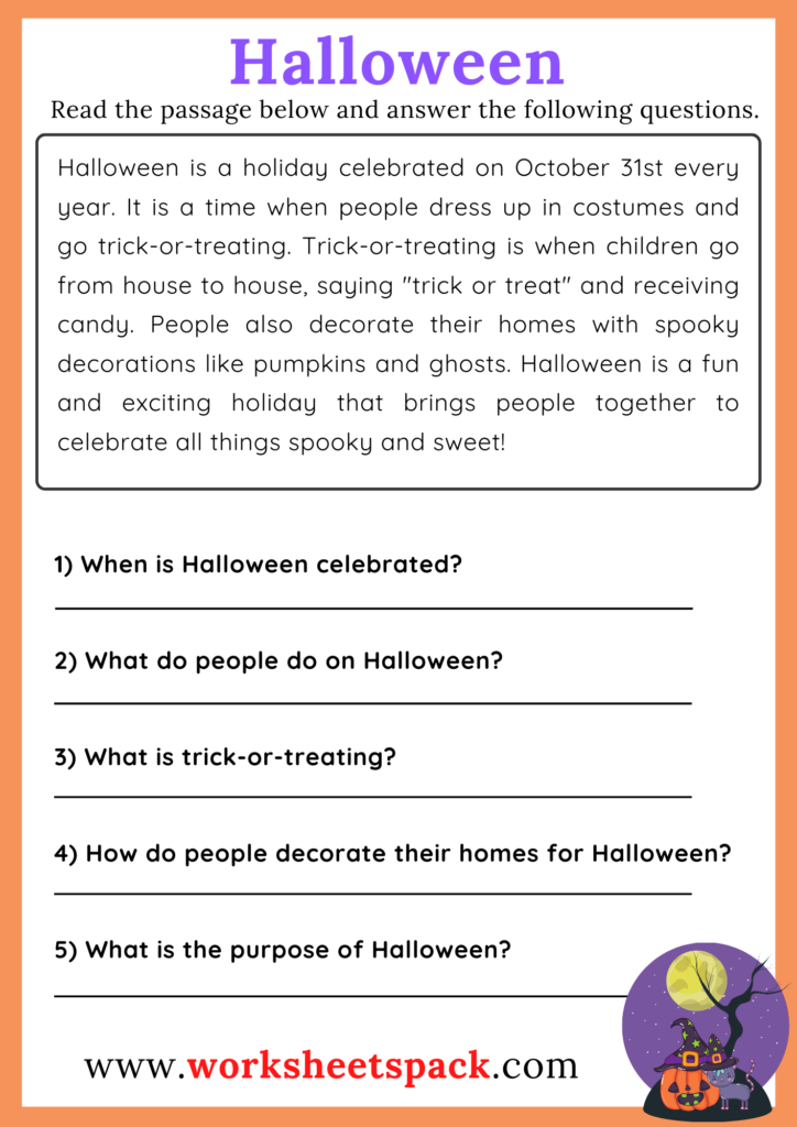 Halloween Comprehension Worksheets