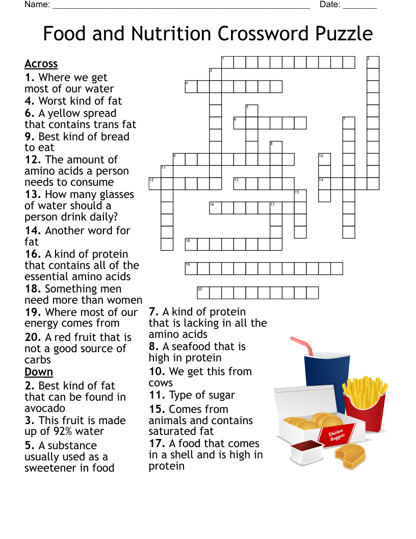Healthy Eating Crossword Puzzle Printables