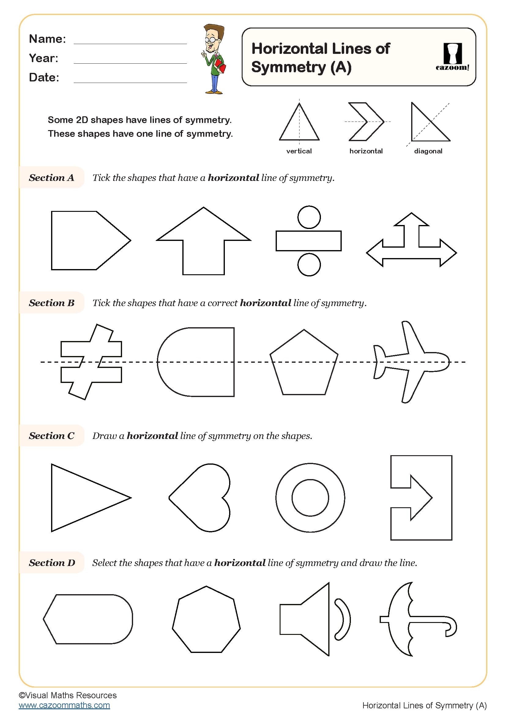 Horizontal Lines Of Symmetry A Worksheet Fun And Engaging Year 