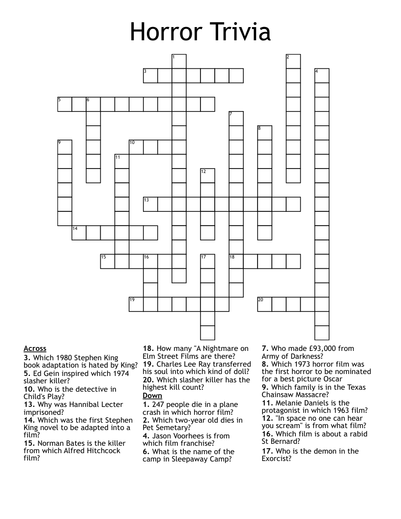 Horror Movie Crossword Puzzles Printable Emma Crosswo Vrogue co