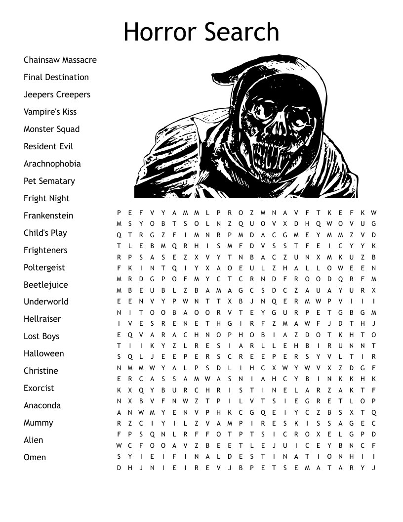 Horror Movies Crossword WordMint
