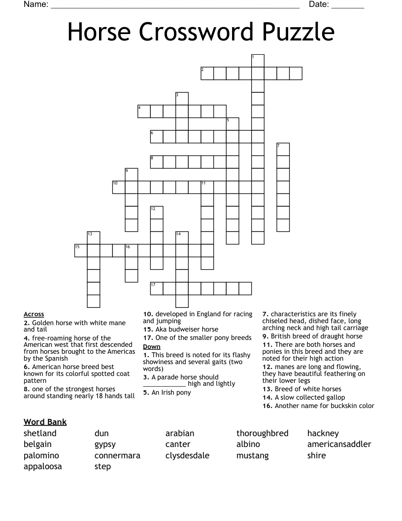 Horse Crossword Puzzle Printable Printable Crossword Vrogue co