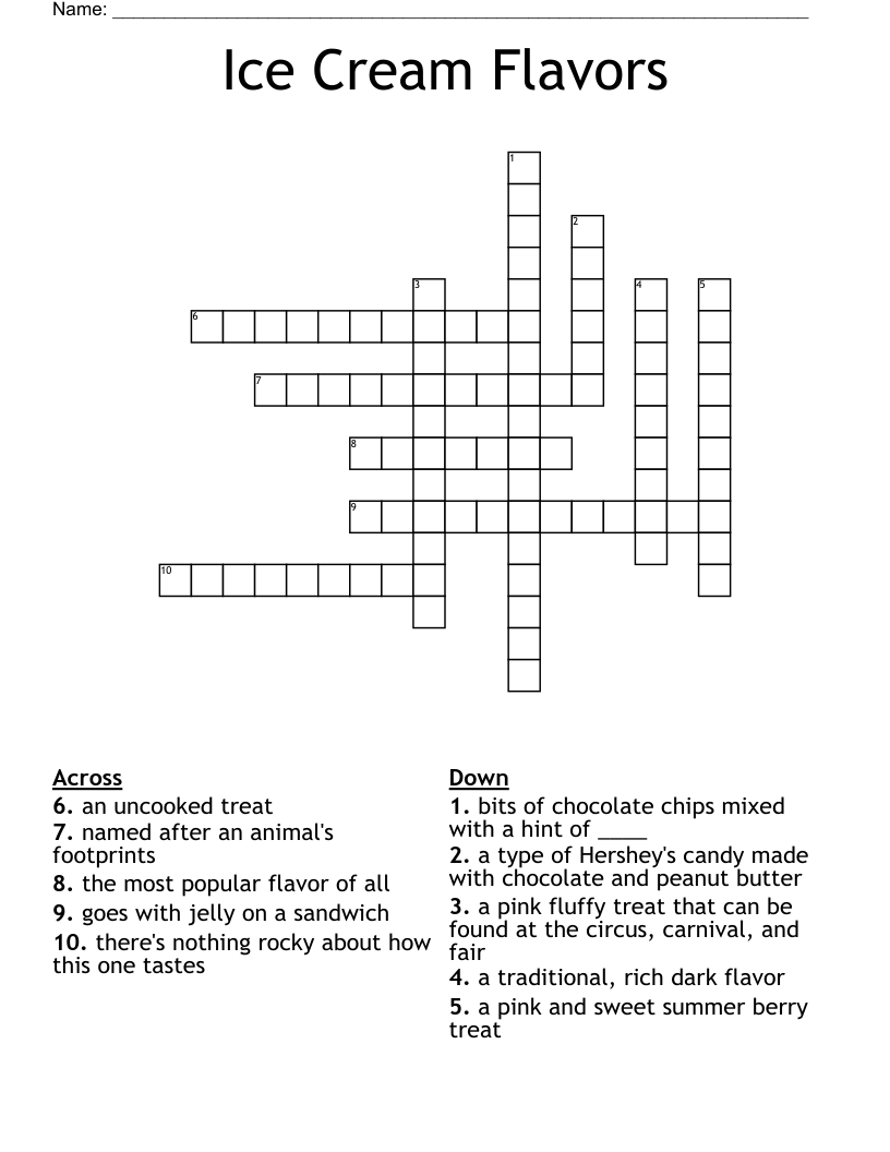 Ice Cream Crossword Puzzle Printable