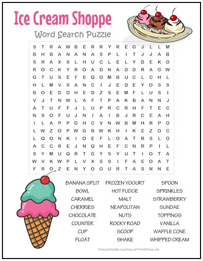 Ice Cream Crossword Puzzle Printable
