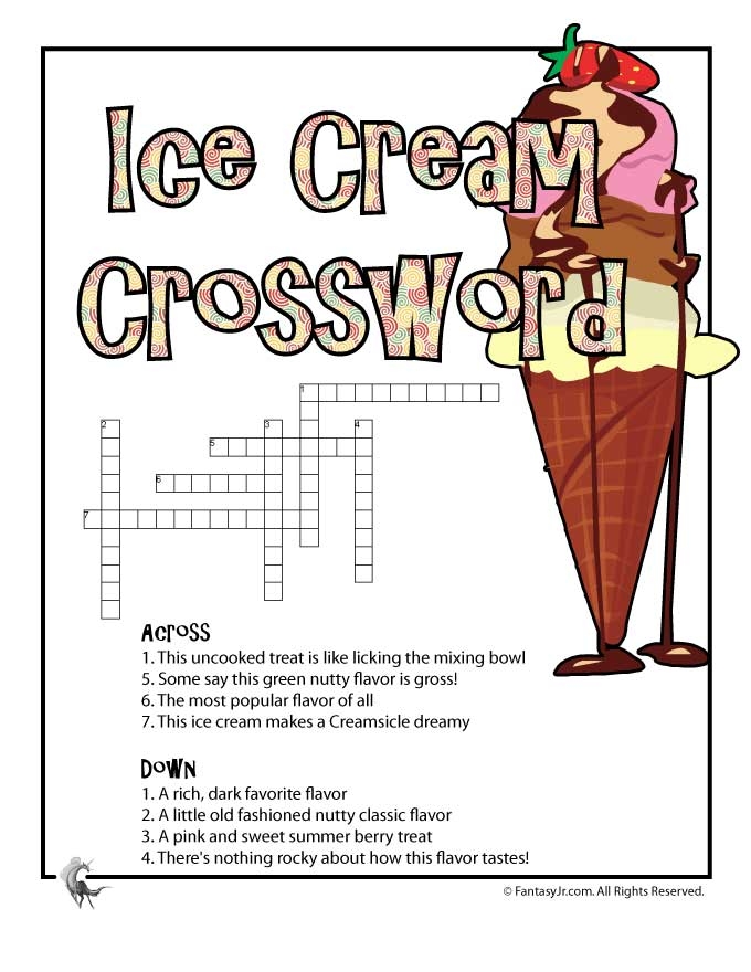 Ice Cream Printable Crossword Puzzle Woo Jr Kids Activities