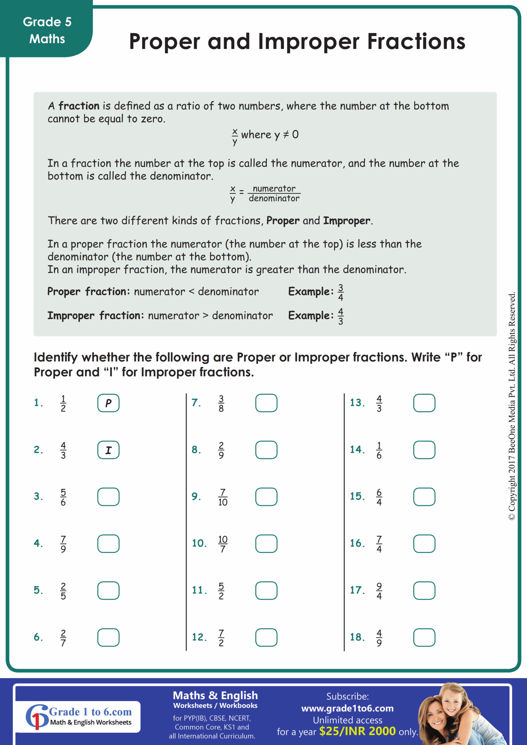 Improper Fraction Worksheets Worksheets Library