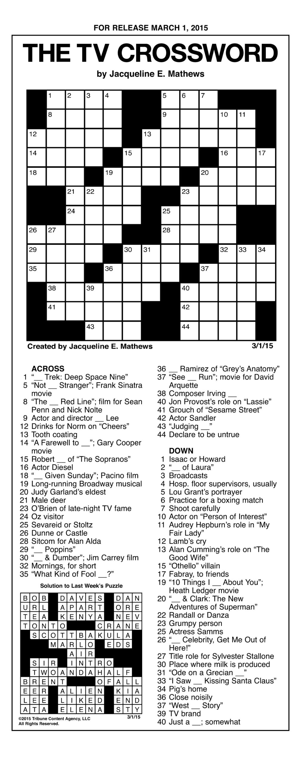 Jacqueline Matthews Printable Puzzles James Crossword Puzzles