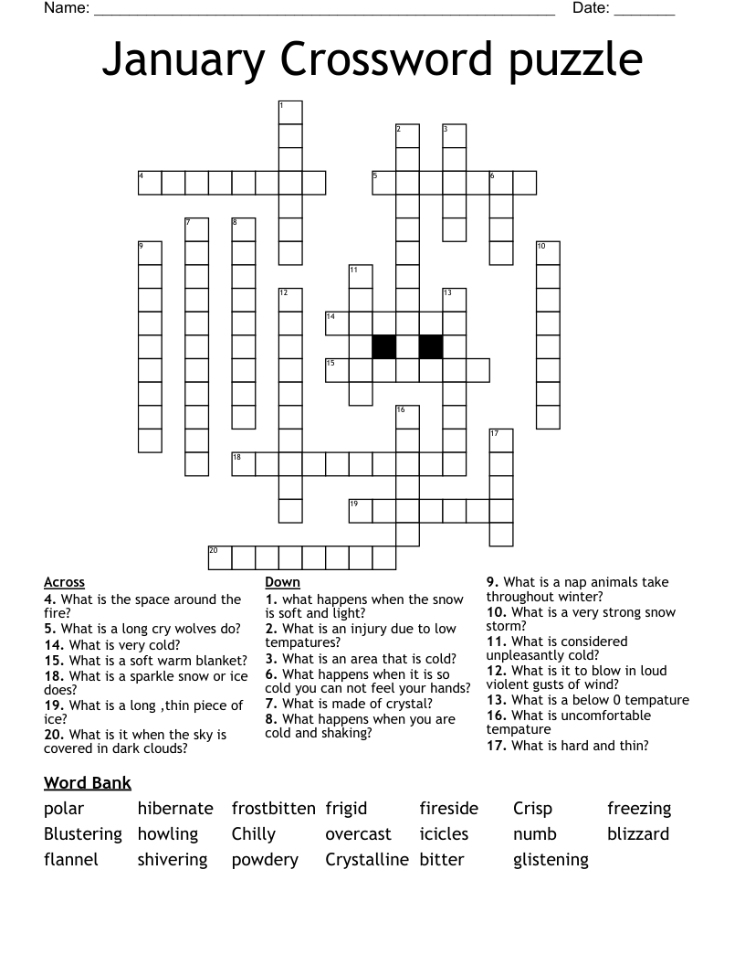 January Crossword Puzzle WordMint