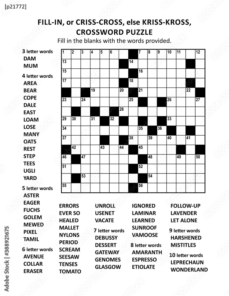 Large Print Criss coss or Fill in Else Kriss kross Crossword Puzzle 