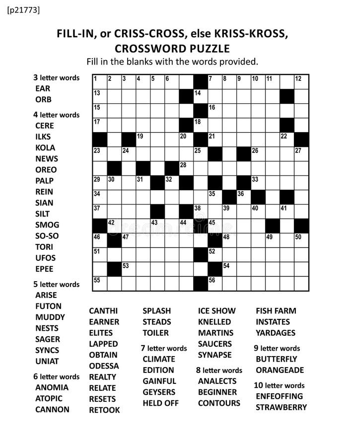 Large Print Criss cross Or Fill in Else Kriss kross Crossword Puzzle