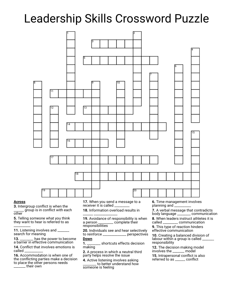Leadership Skills Crossword Puzzle WordMint