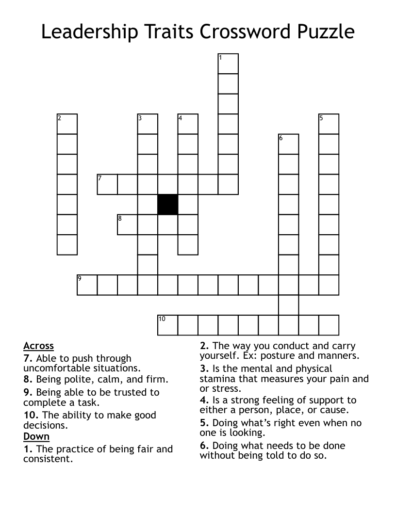 Leadership Traits Crossword Puzzle WordMint
