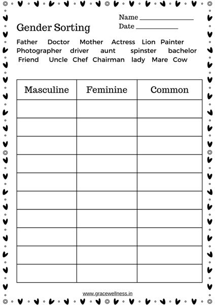 Learn Noun And Pronoun Gender With A Free Printable Worksheet