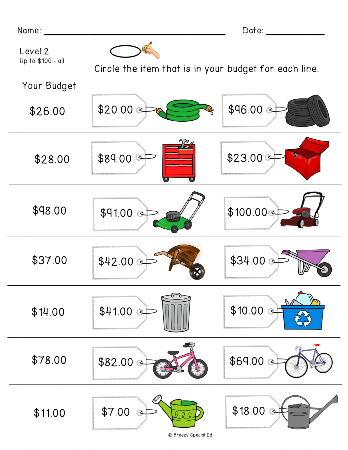 Learning To Budget Worksheets Printable PDF Template