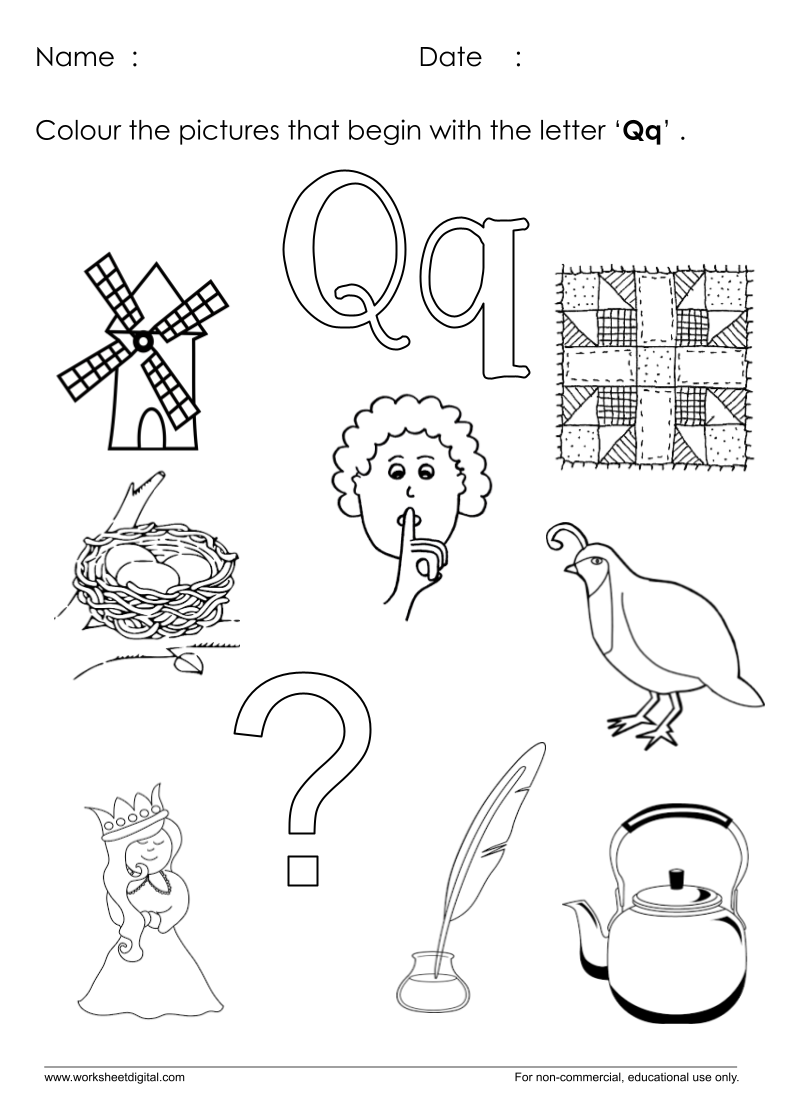 Letter Q Worksheet For Kindergarten Kids Learning Alphabet Alphabet