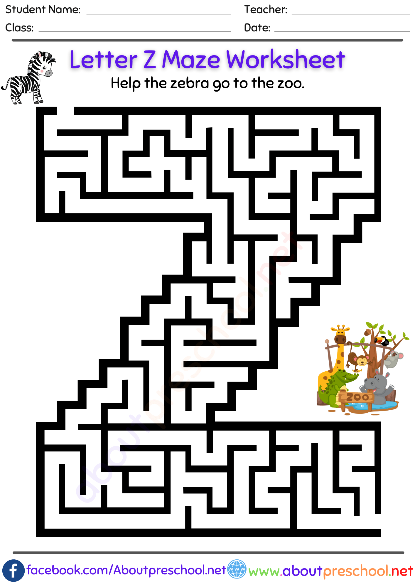 Letter Z Maze Worksheet Archives About Preschool