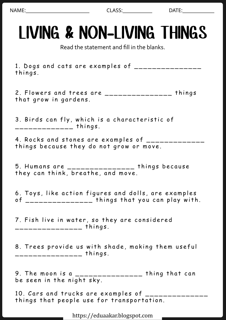 Living And Non Living Things Worksheet For Kids Free Worksheets Printable