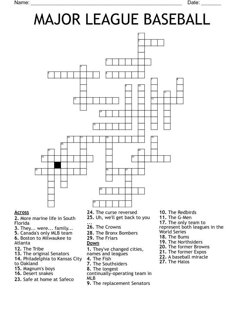 MAJOR LEAGUE BASEBALL Crossword WordMint