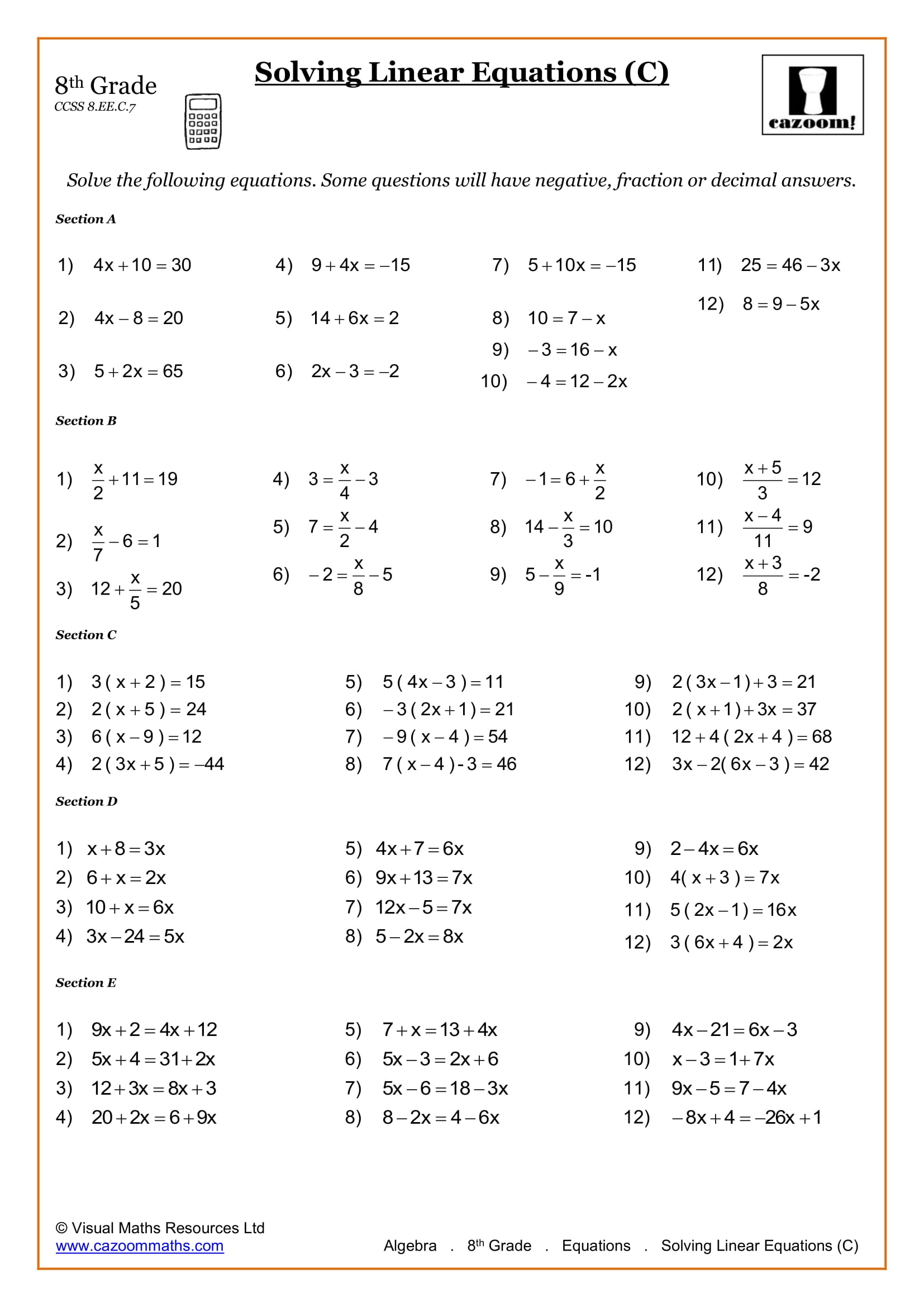 Math For 8th Graders Worksheets