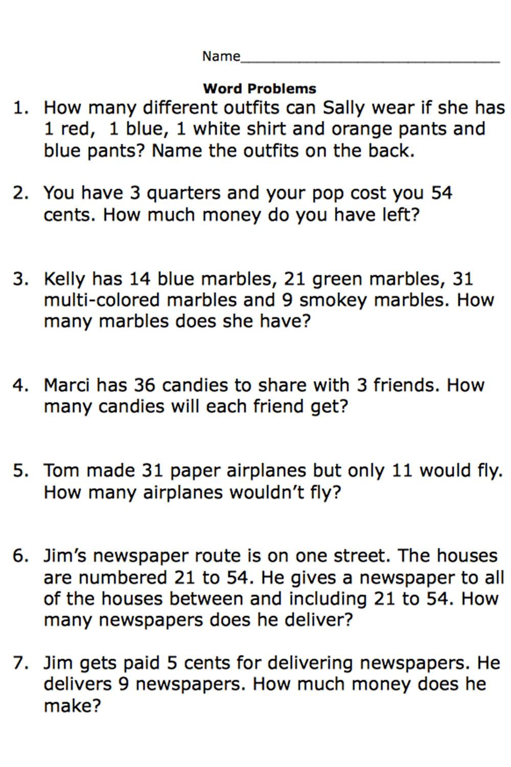 Math Problems For First Graders Worksheets