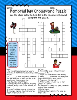 Memorial Day Crossword Puzzles By Made By Ms A TPT