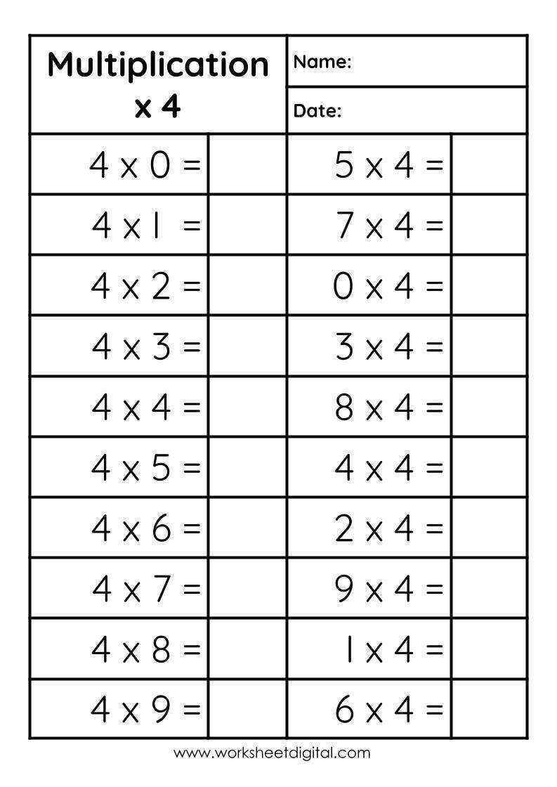 Multiplication 4 Worksheet Digital Worksheets Library