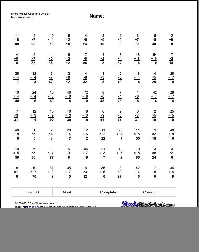 Multiplication Division Worksheets Free Printable