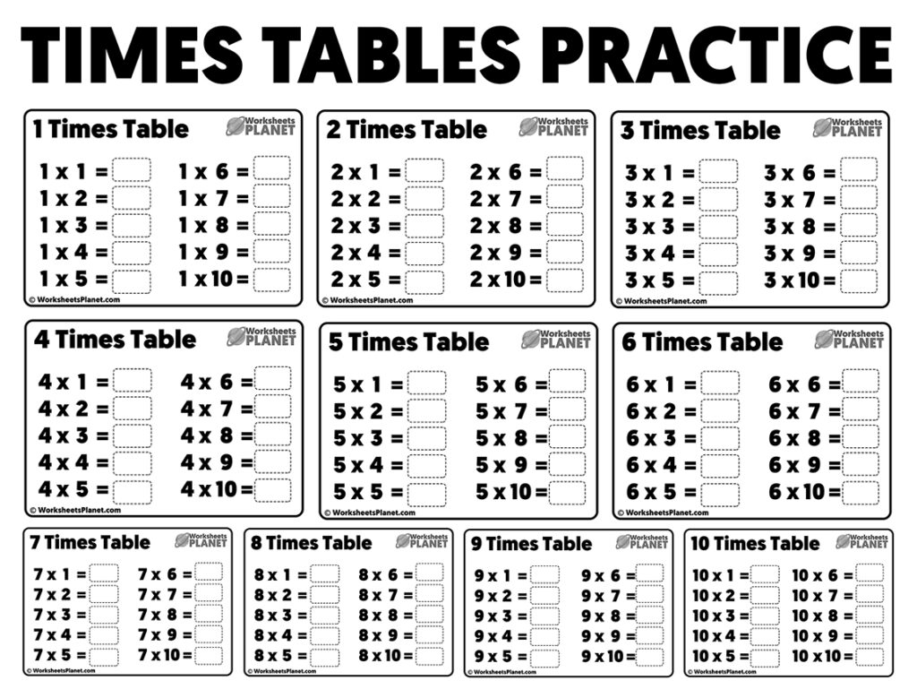 Multiplication Table Practice Worksheets Printable Worksheets