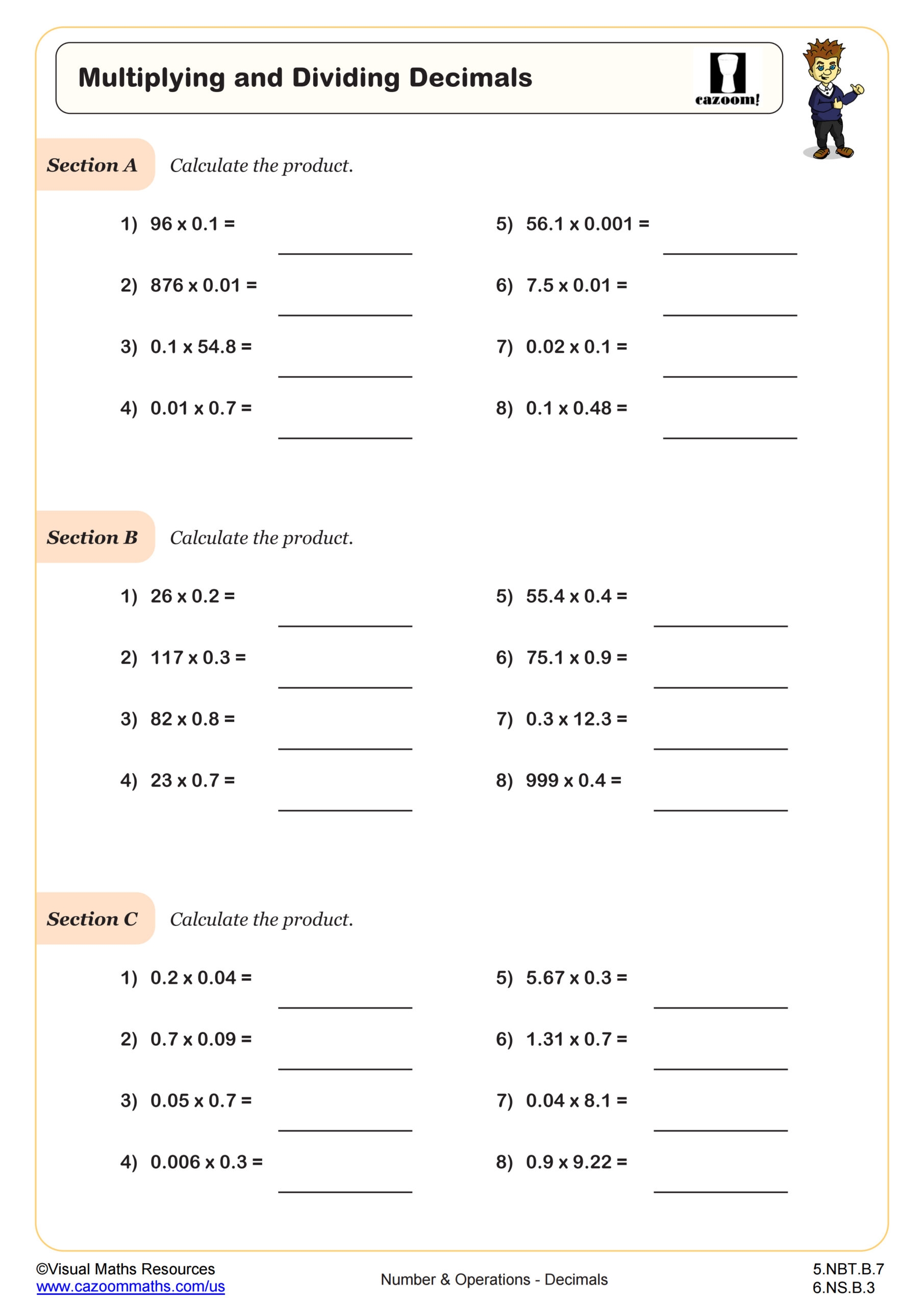 Multiplying And Dividing Decimals Worksheet 5th Grade PDF Worksheets 