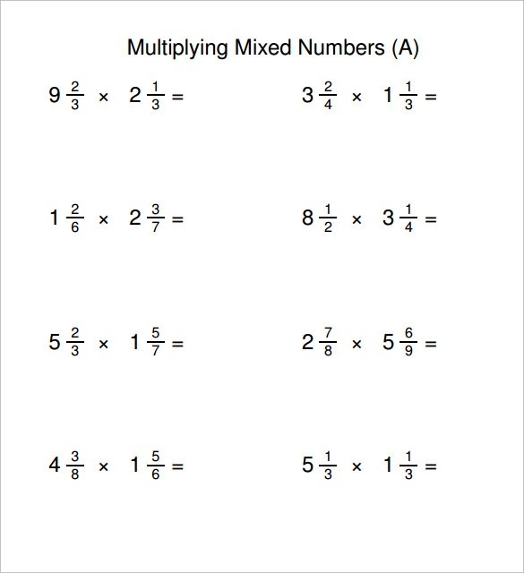 Multiplying Fractions Printable Worksheets