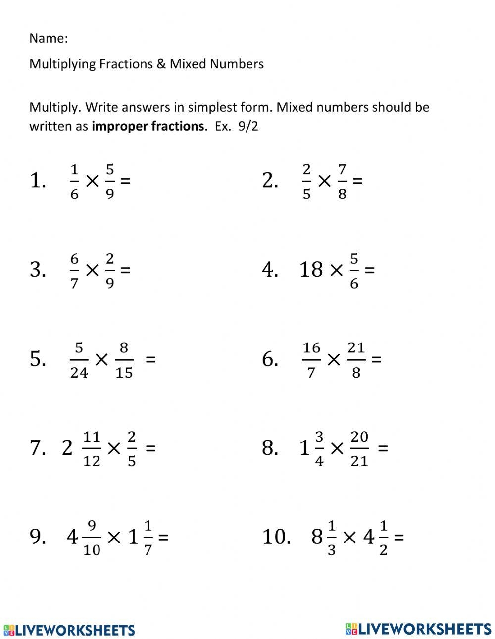 Multiplying Fractions Worksheets PDF Form Fill Out And Sign 