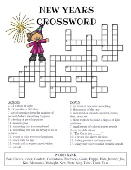 New Year 39 s Crossword Puzzle By Celebration Station TpT