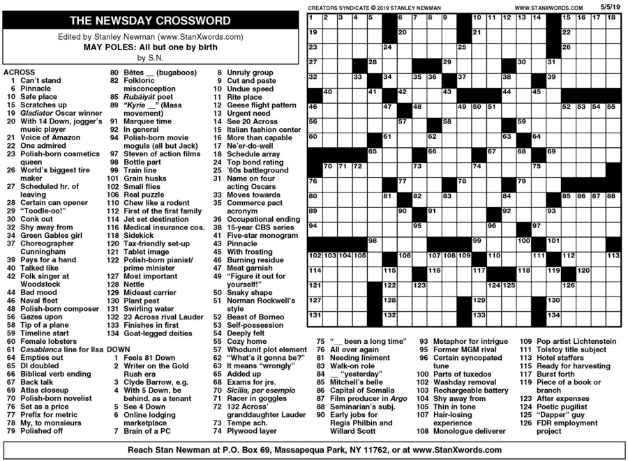 Newsday Crossword Sunday Creators Syndicate