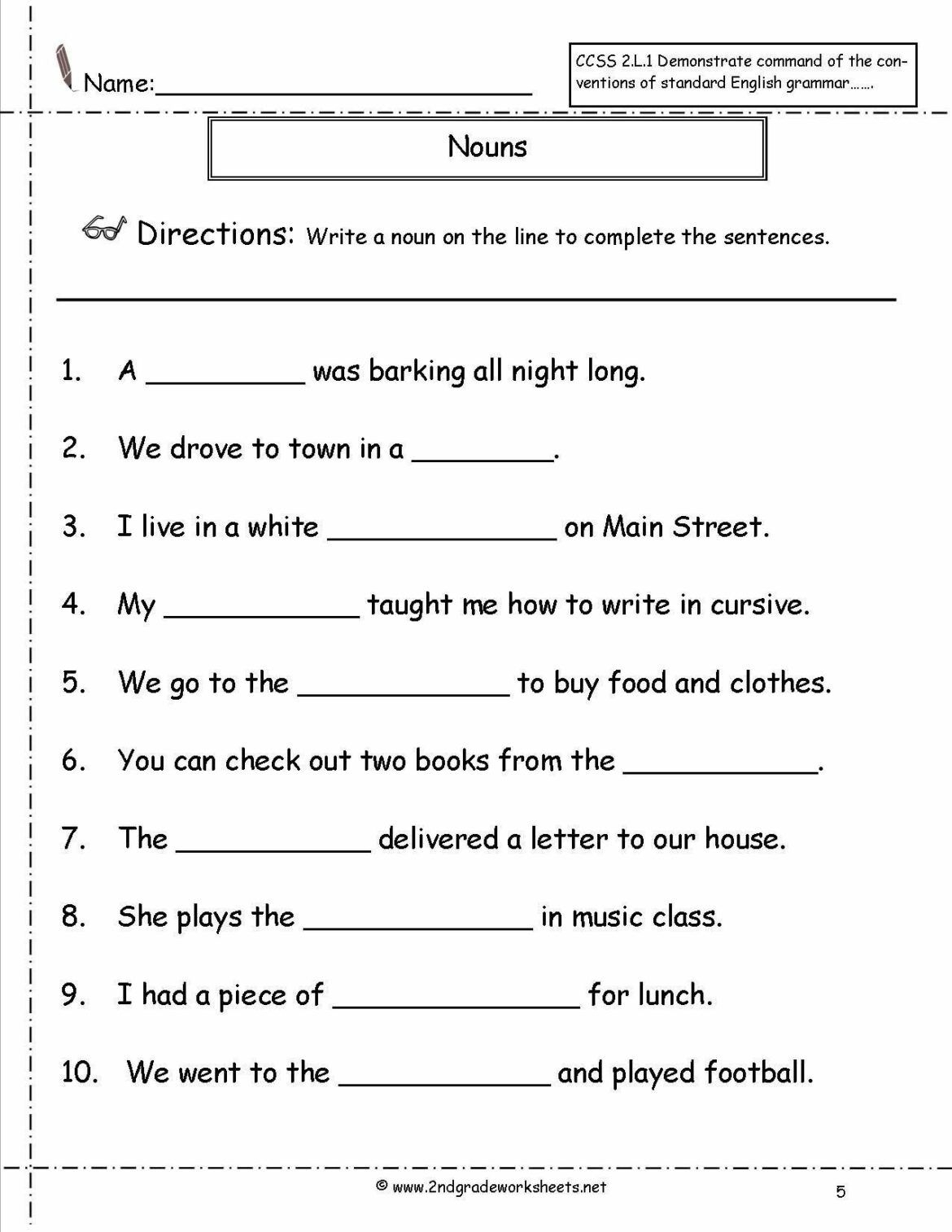 Noun Worksheets For 5Th Grade Noun Worksheets