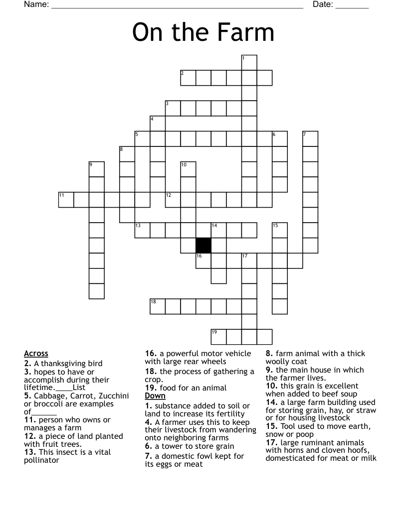On The Farm Crossword WordMint