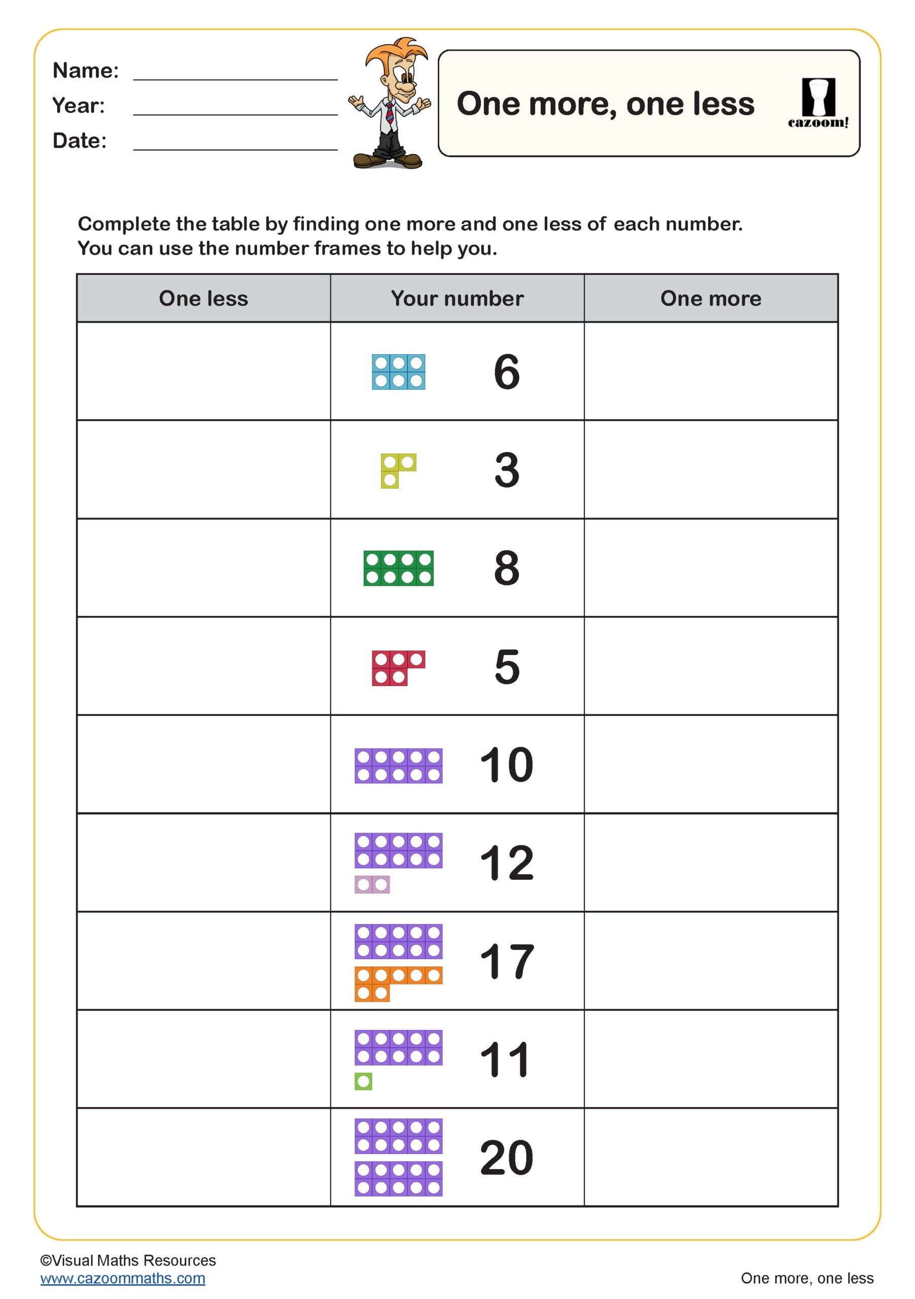 One More One Less Worksheet PDF Printable Number Worksheets